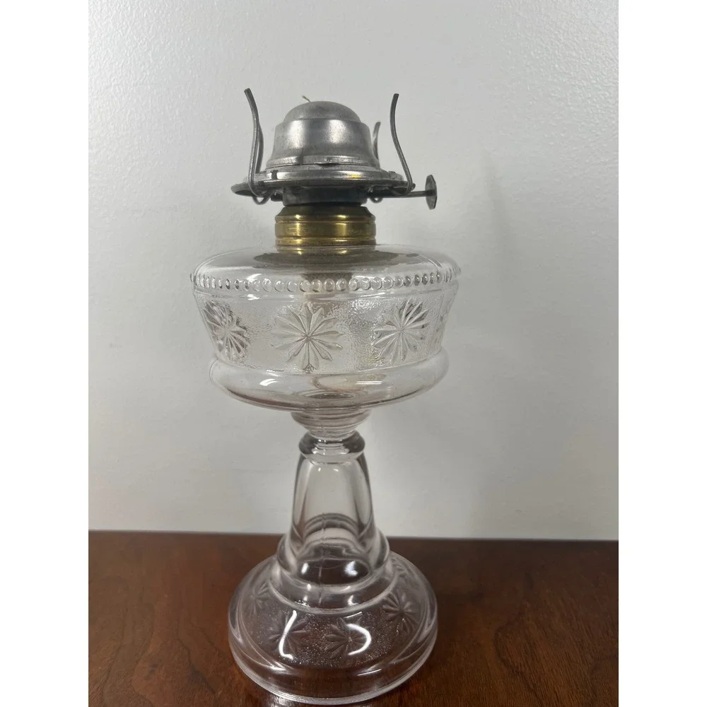 Eagle Oil Lamp Clear Glass Starburst Pedestal Vintage 9